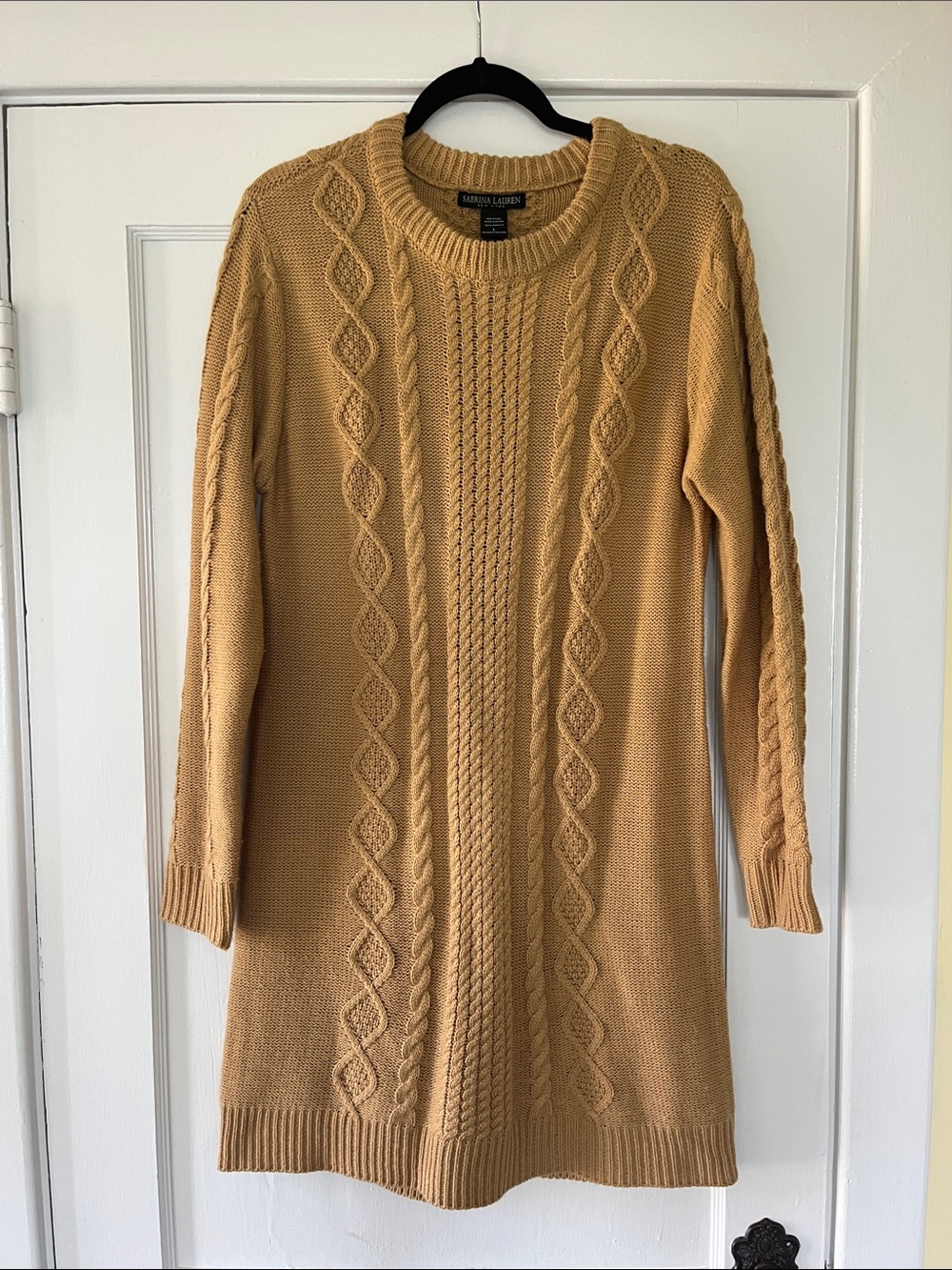 Sabrina Lauren Light Camel Cable-Knit Sweater Dress